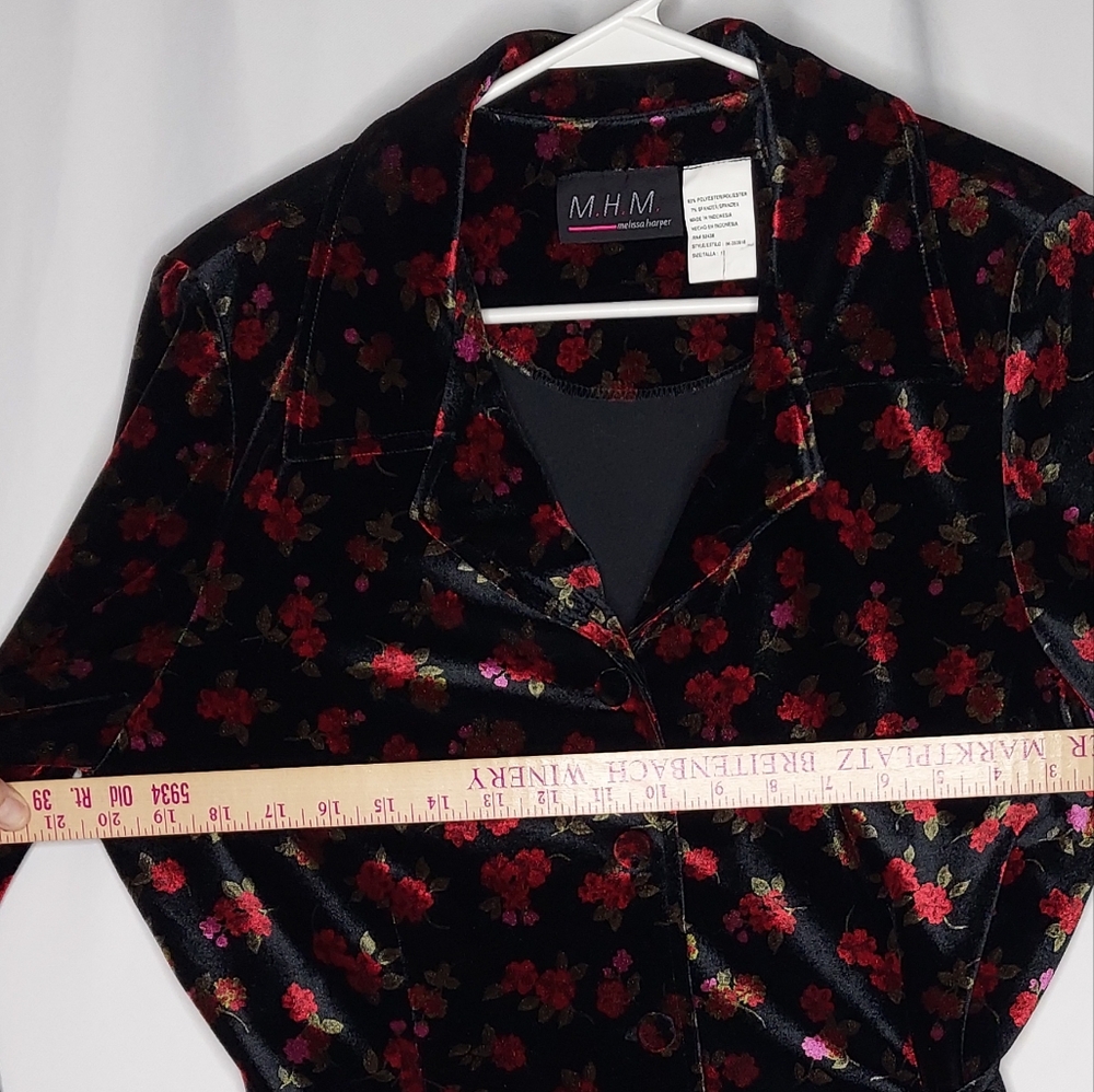 Vtg 90s Melissa Harper Velvet Dark Floral Blazer Women 12 Whimsigoth Cottagecore - Picture 6 of 14